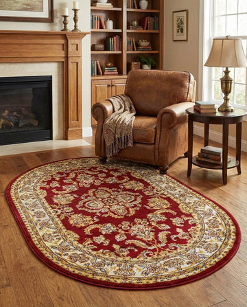 Aditi Collection Rug - Oval Red Medium-Pile Rug Perfect s, Large Dining Rooms, Open Floorplans