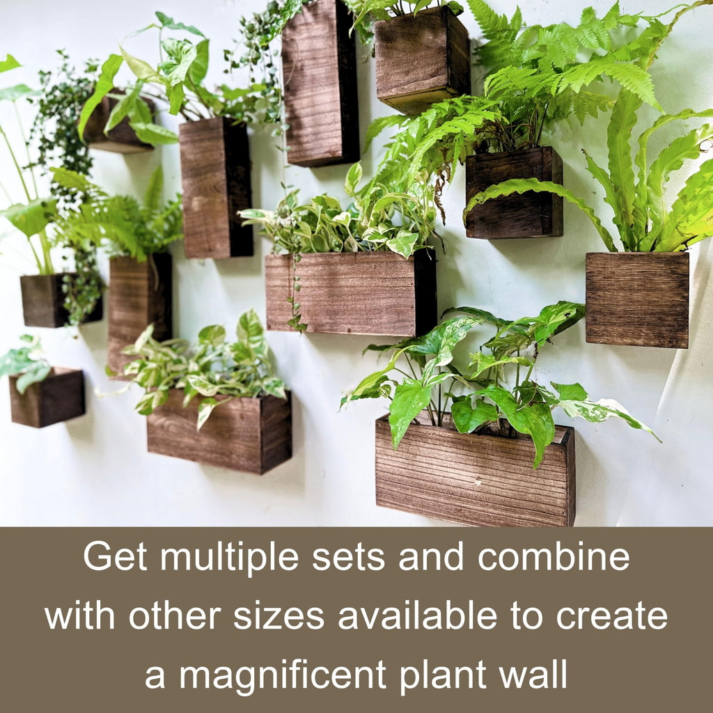 LaLaGreen Wooden Wall Planters (4 Pack) Hanging Wood Planter Box for Plants