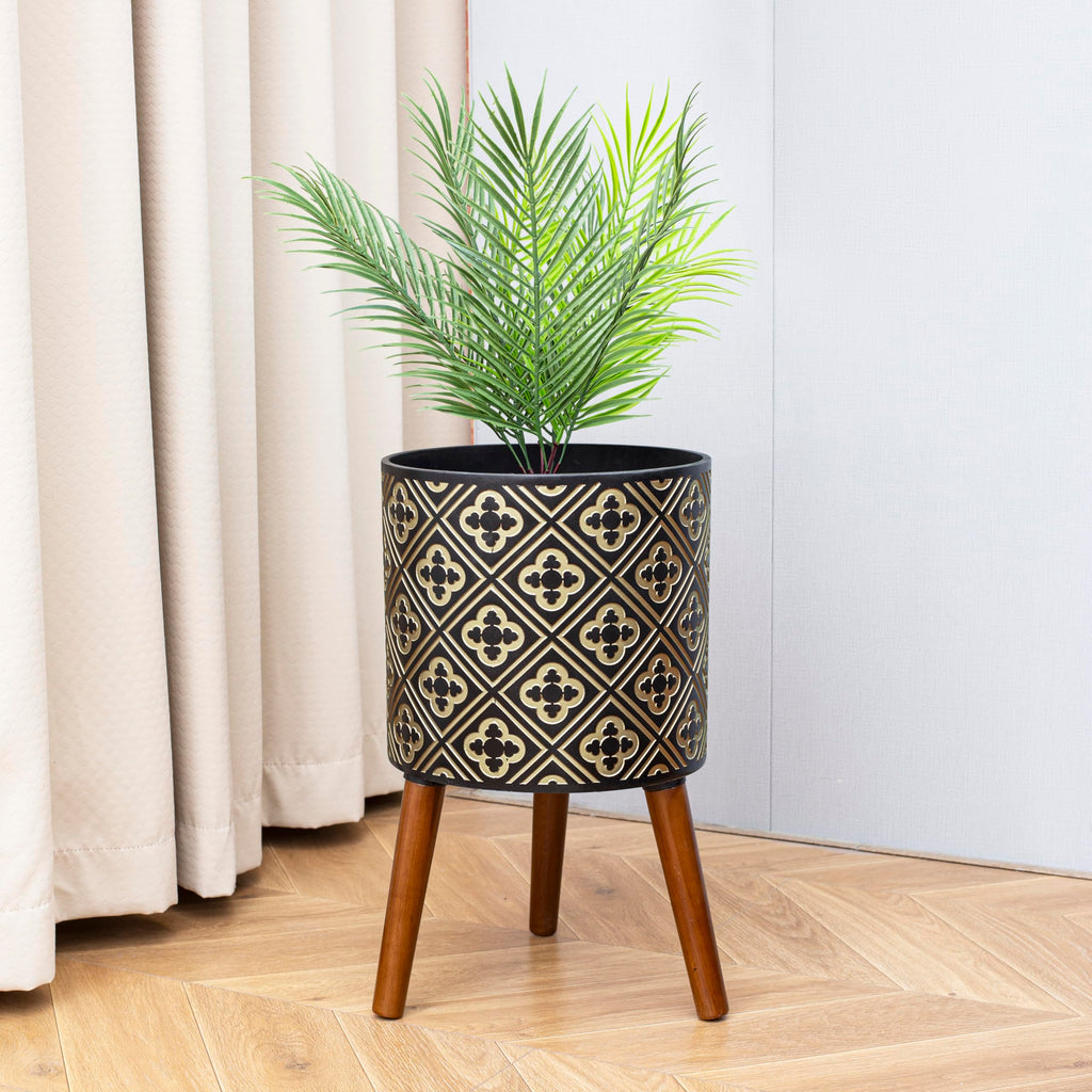 12 Inch Plant with Stand Planter for Indoor Plants Large Modern Mid-Century Plant Pots Indoor Outdoor with Drainage