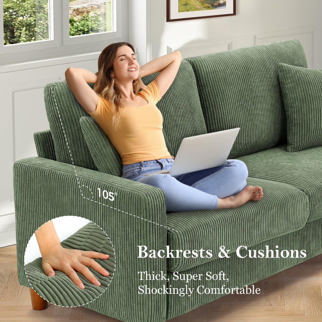 70in Corduroy Couch, Small Loveseat Sofa, Oliver Corduroy Couch