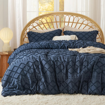 Boho Tufted Navy Comforter Set, Oversized King