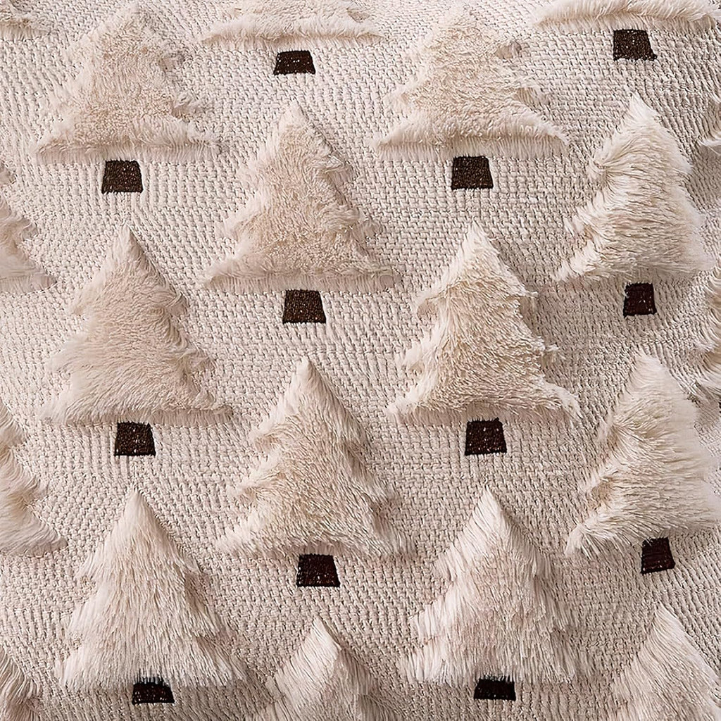 Christmas Throw Pillow Covers 18x18 inch, Beige Xmas Tree Holiday Winter Living Room Soft Fluffy Plush Faux - Set of 4
