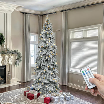 Prelit Flocked Drooping Pencil Christmas Tree with Pine Cone