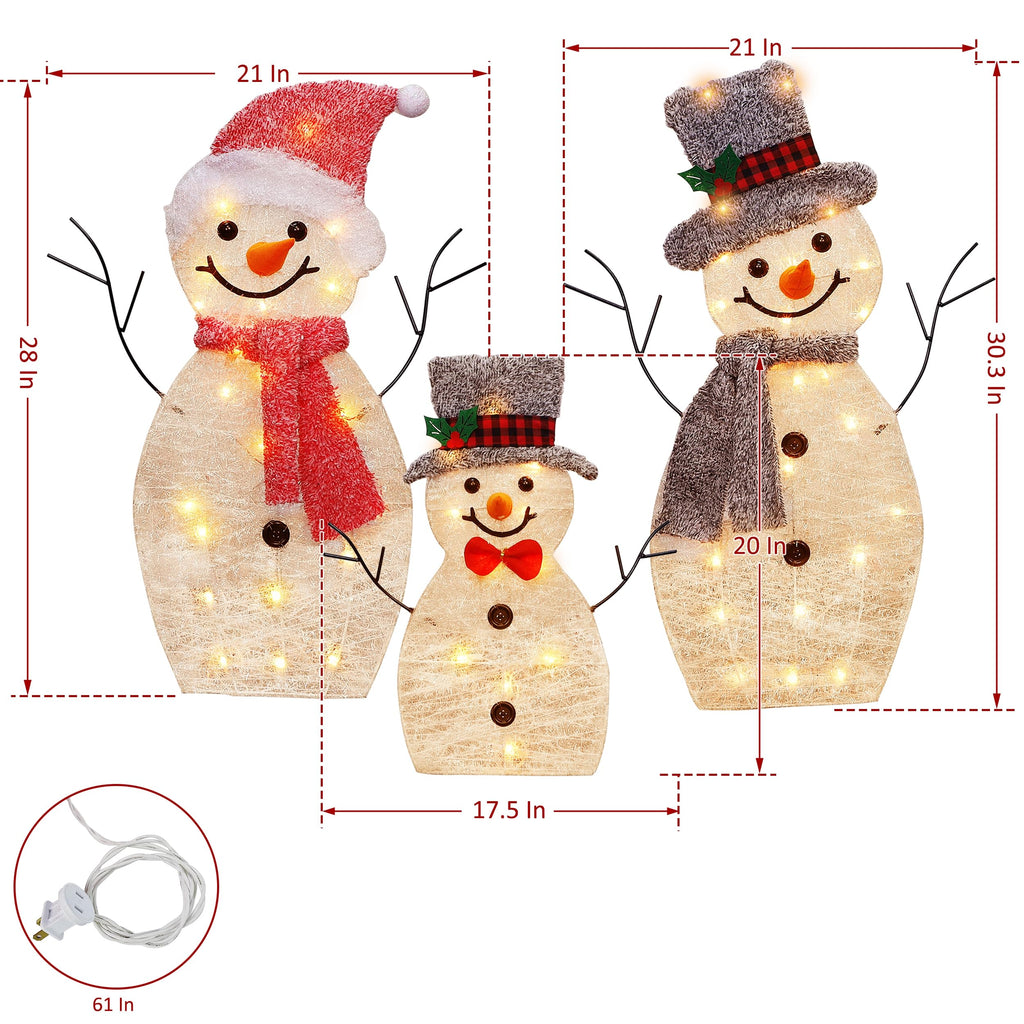 Light Up Snowman Family, Pre-Lit 60 Lights Christmas Collapsible Snowman Outdoor Decoration, Outdoor Lighted Snowman