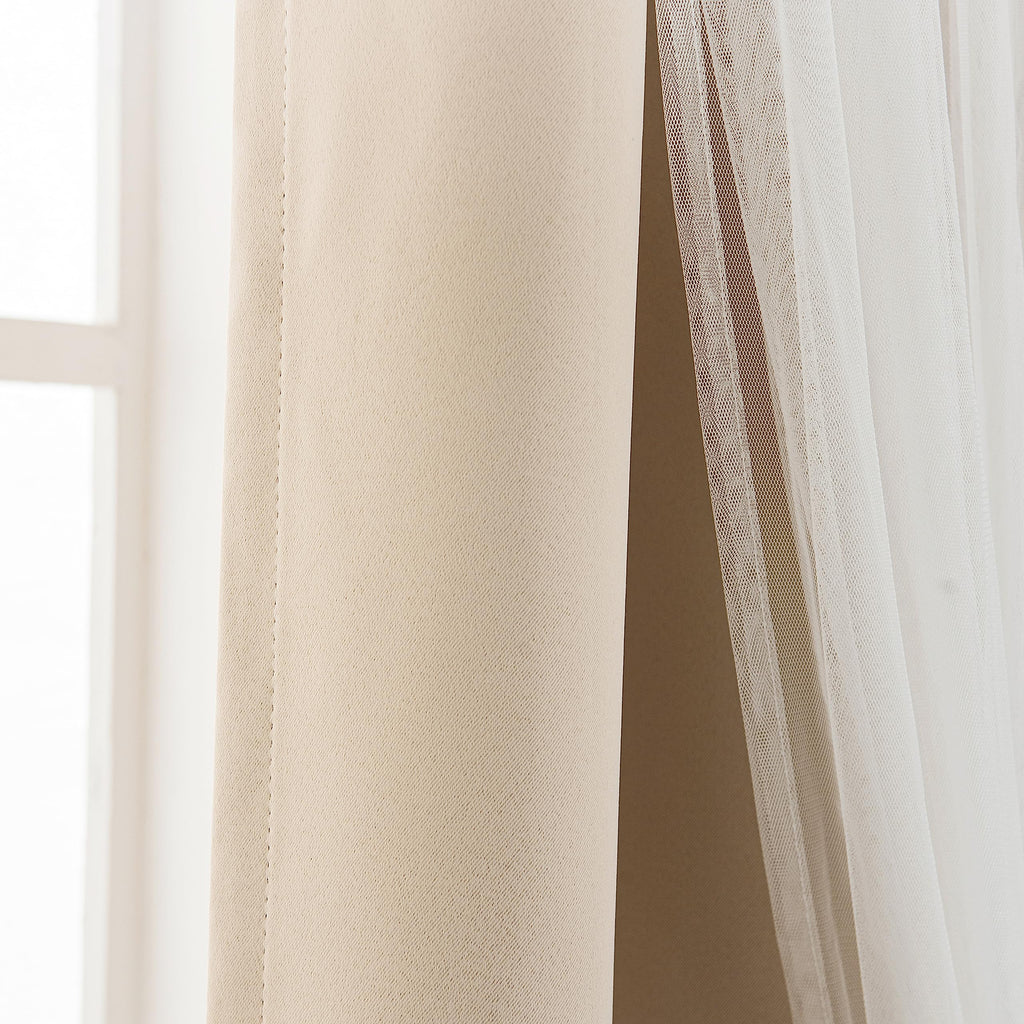 Blackout Curtains with Sheer Overlay, Beige, 52x84 Inches
