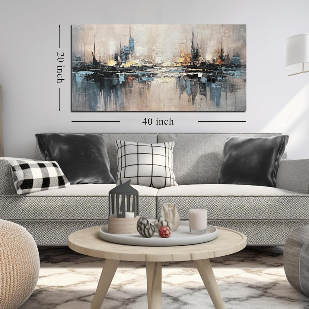 Abstract Canvas Wall Art for Bedrooom Blue and Gray Wall Decor City Wall Art Inches