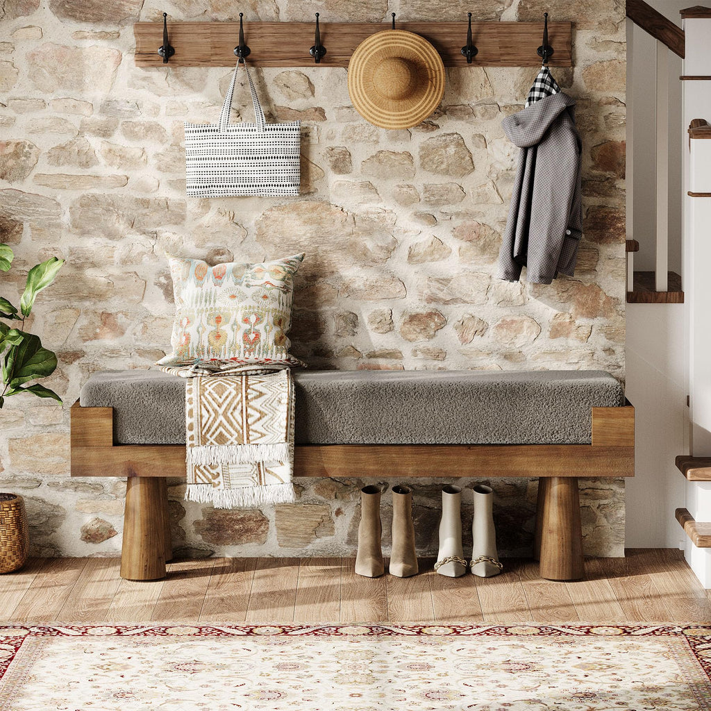 Upholstered Entryway Bench, Shoe Bench with Solid Wood Legs
