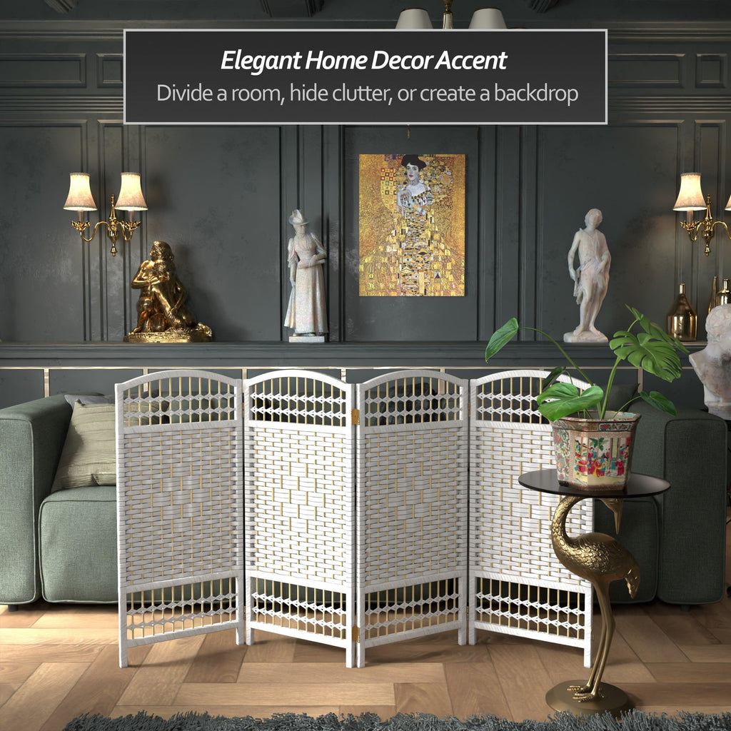 3 ft. Short Fiber Weave Folding Screen - White - 4 Panels