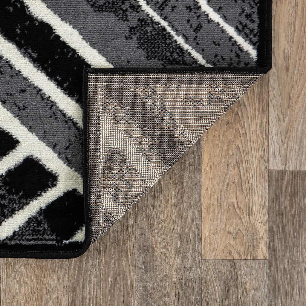 Contemporary Stripe High Traffic Living Room Area Rug Black