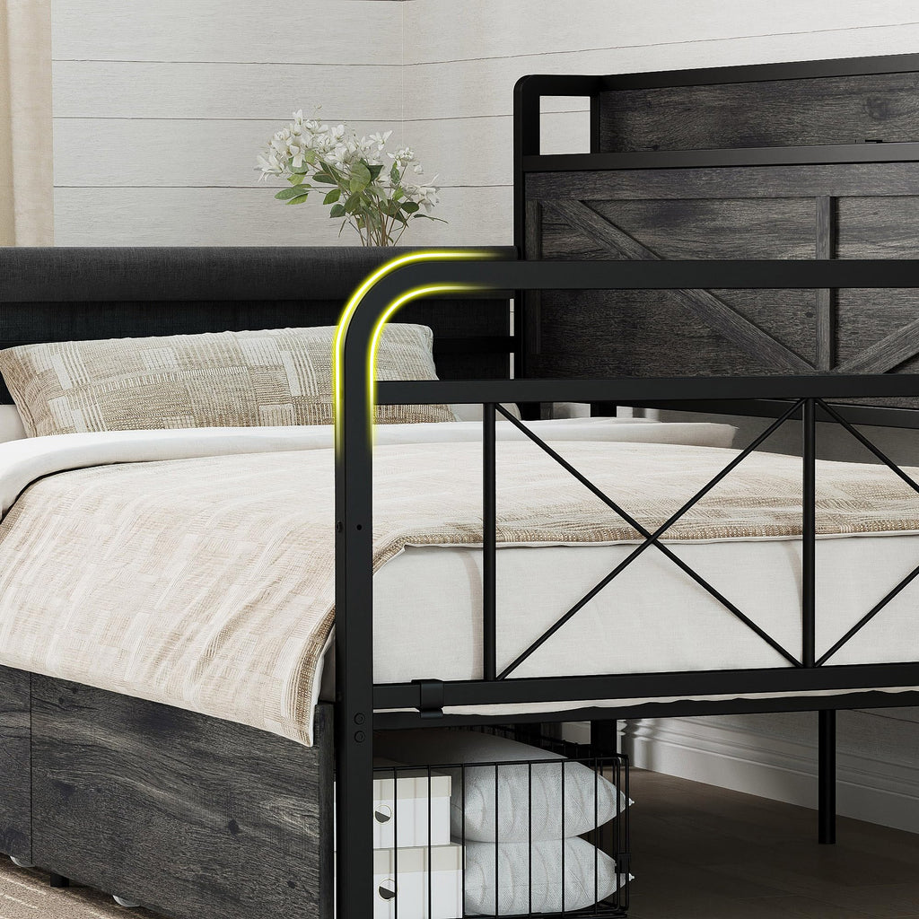 Twin Daybed with Farmhouse Storage Headboard