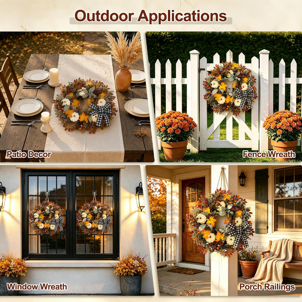 26" Fall Wreaths for Front Door Outside Pumpkin Autumn Wreath