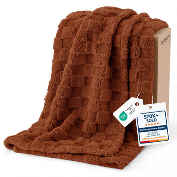 Checkered Soft Fall Throw Blanket for Couch, Burnt Orange, 50"×60"