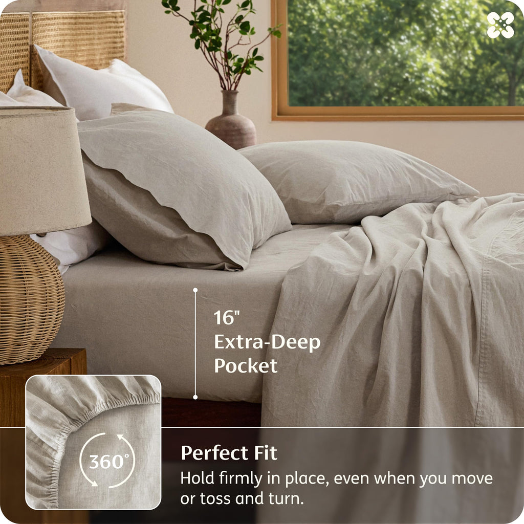 PureWoven European Linen Sheets, Cotton Linen Bed Sheets, 4PCS