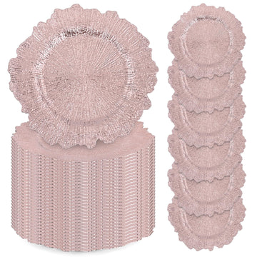 50 Pcs Rose Gold Charger Plates Bulk, 13" Reef Plate Chargers