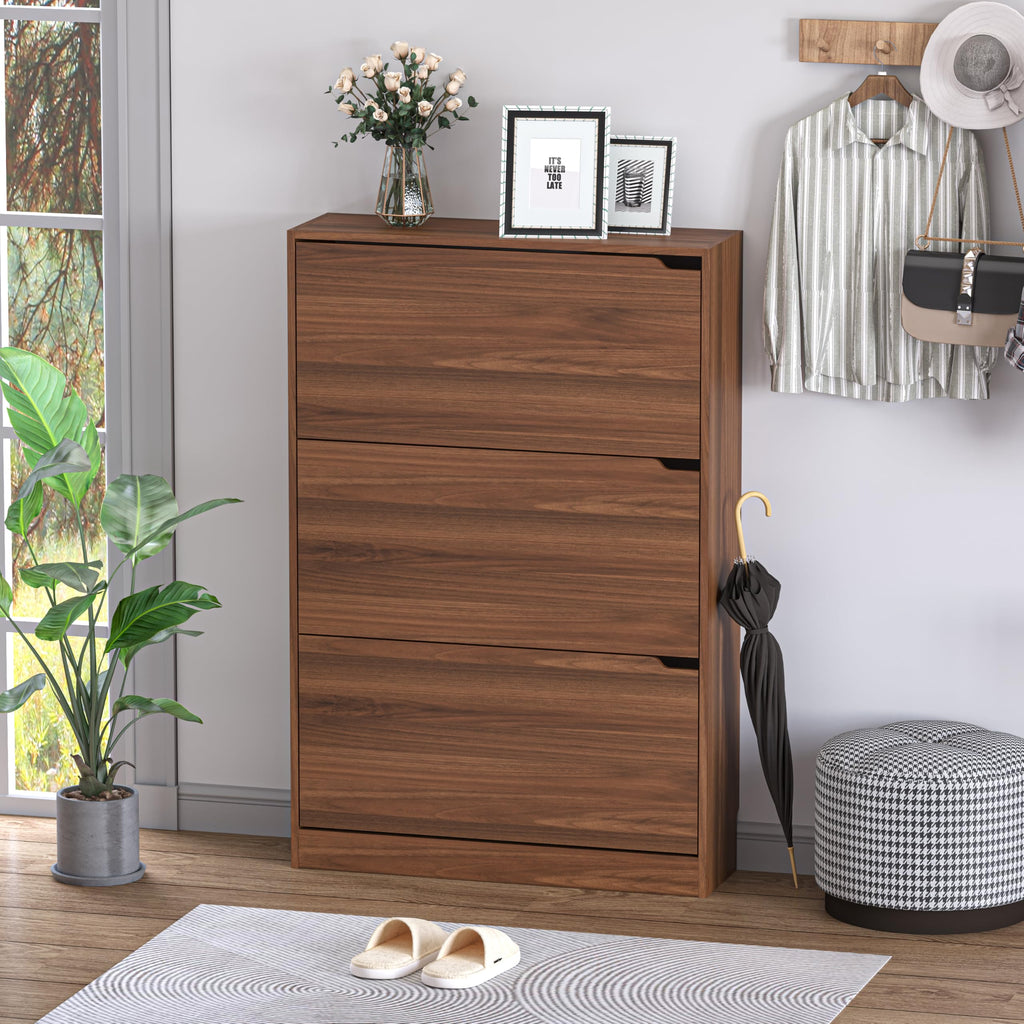 Shoe Cabinet with 3 Flip Drawers, Slim Narrow Shoe Storage Cabinet, Freestanding Shoe Organizer with Adjustable &
