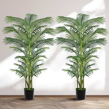 Artificial Palm Tree 6FT, Faux Plants Indoor and Outdoor 2 Pack, Tall Fake Tree Tropical Areca Floor Plant in Pot - Set of 2