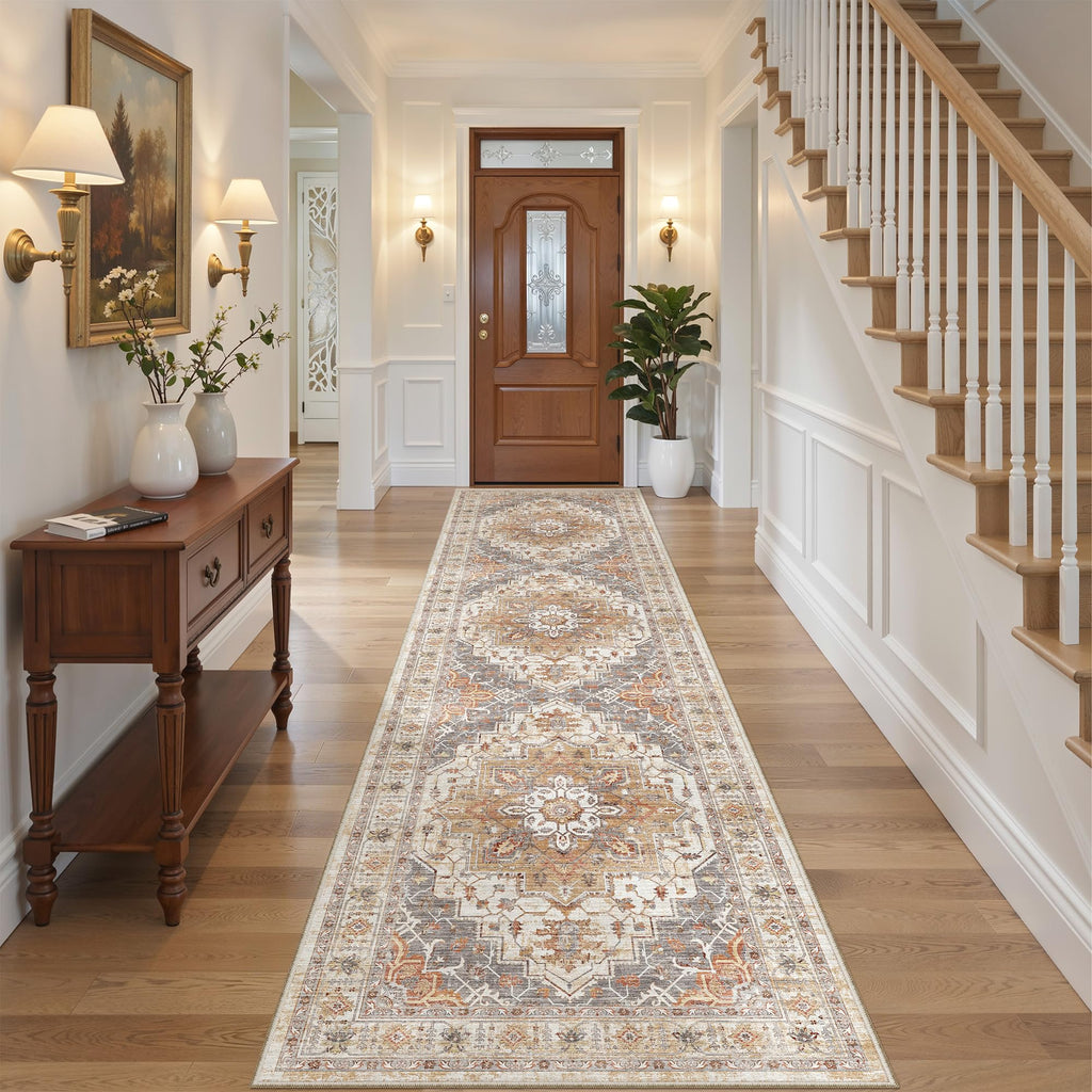 2'6"x10' Runner Rug Washable Non Slip Kitchen Rug Brown