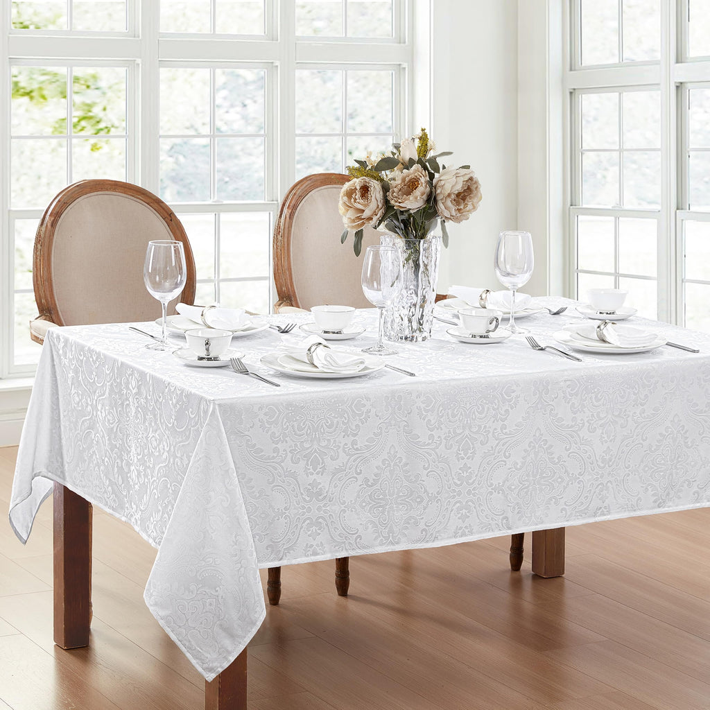 Caiden Elegance Damask Tablecloth, White - 52" W x 52" L Square