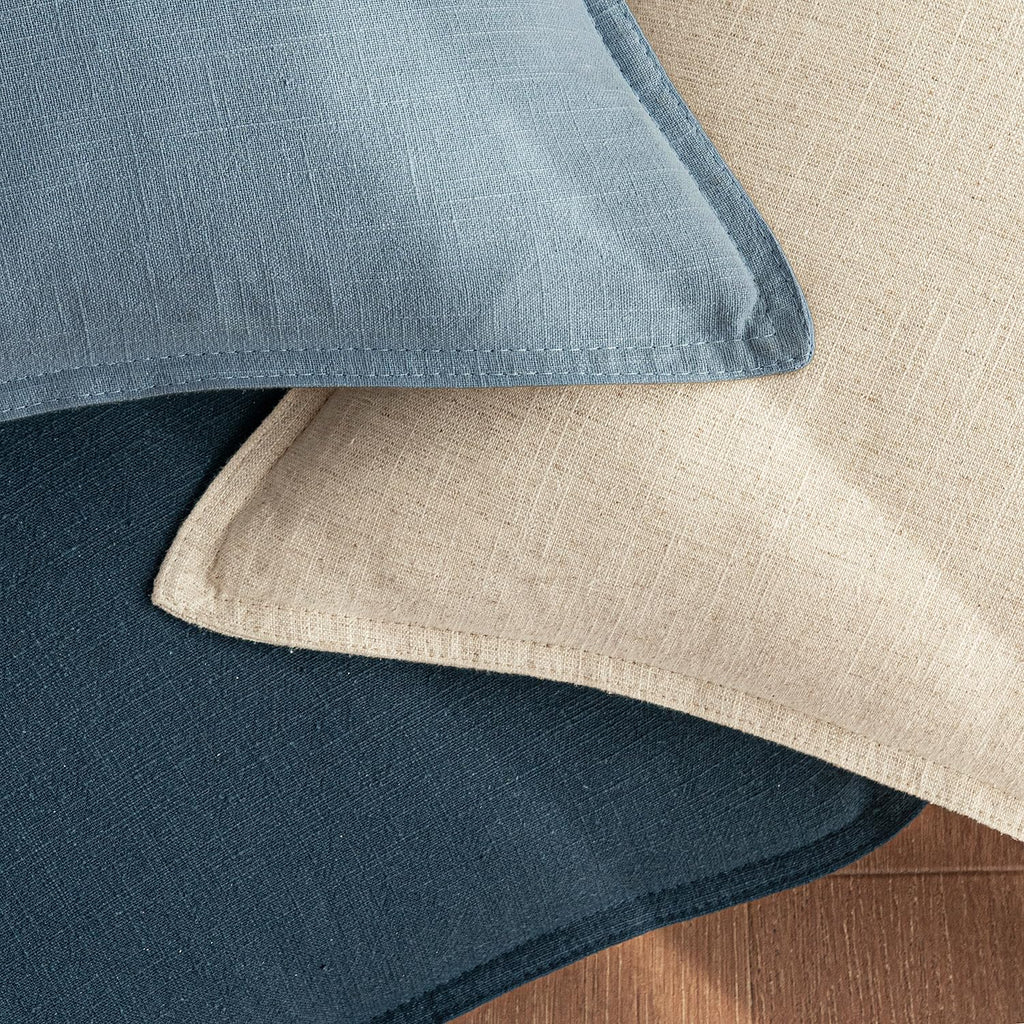 26x26 Inch Linen Solid Euro Throw Pillow Covers Coastal Blue