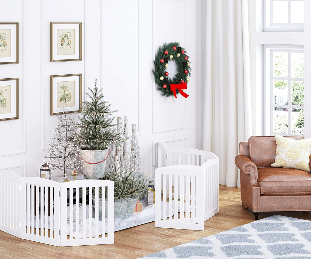 Wooden Freestanding Foldable Pet Gate for Dog, 24" H Dog Gate Indoor
