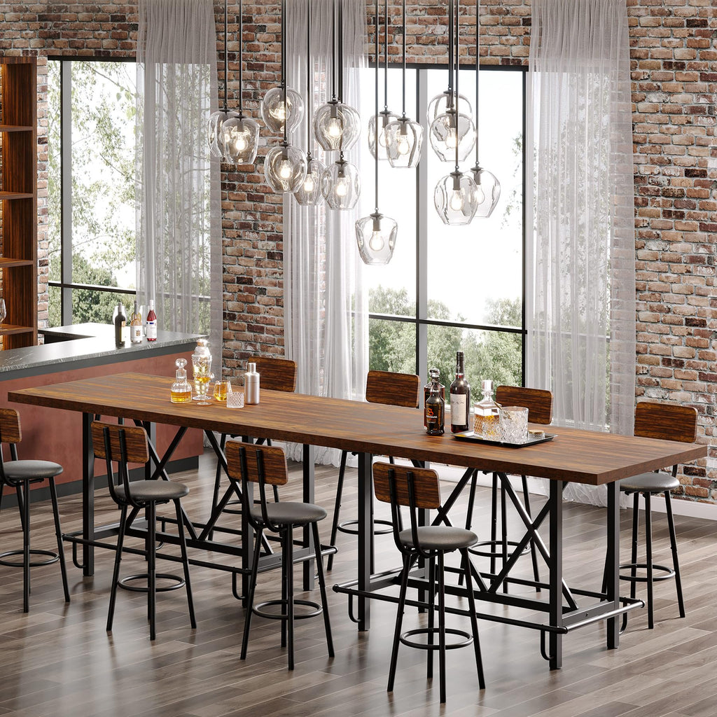 63-Inch Counter Height Bar Table with Metal Footrest (Brown)
