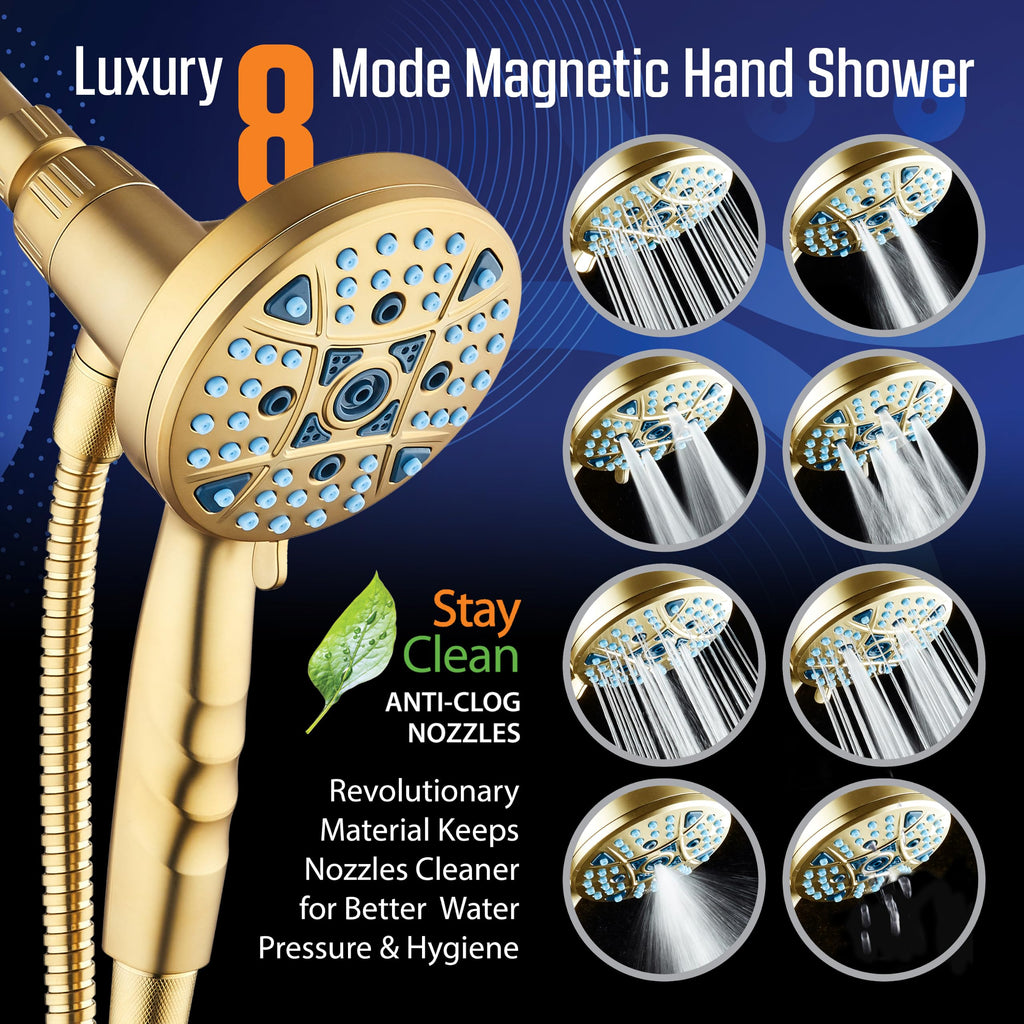 Magneton High Pressure 8-mode Handheld Shower Head w/Dual Bracket