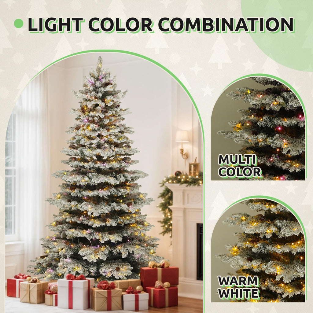 9FT Pre-Lit Pre-Decorated Flocked Mountain Pine Christmas Tree