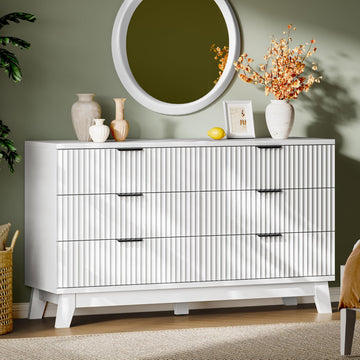 Fluted with 6 Drawers, 54" Wide Modern Chest of Drawers with Metal Handle, Wooden TV Stand, Wood Closet Clothes