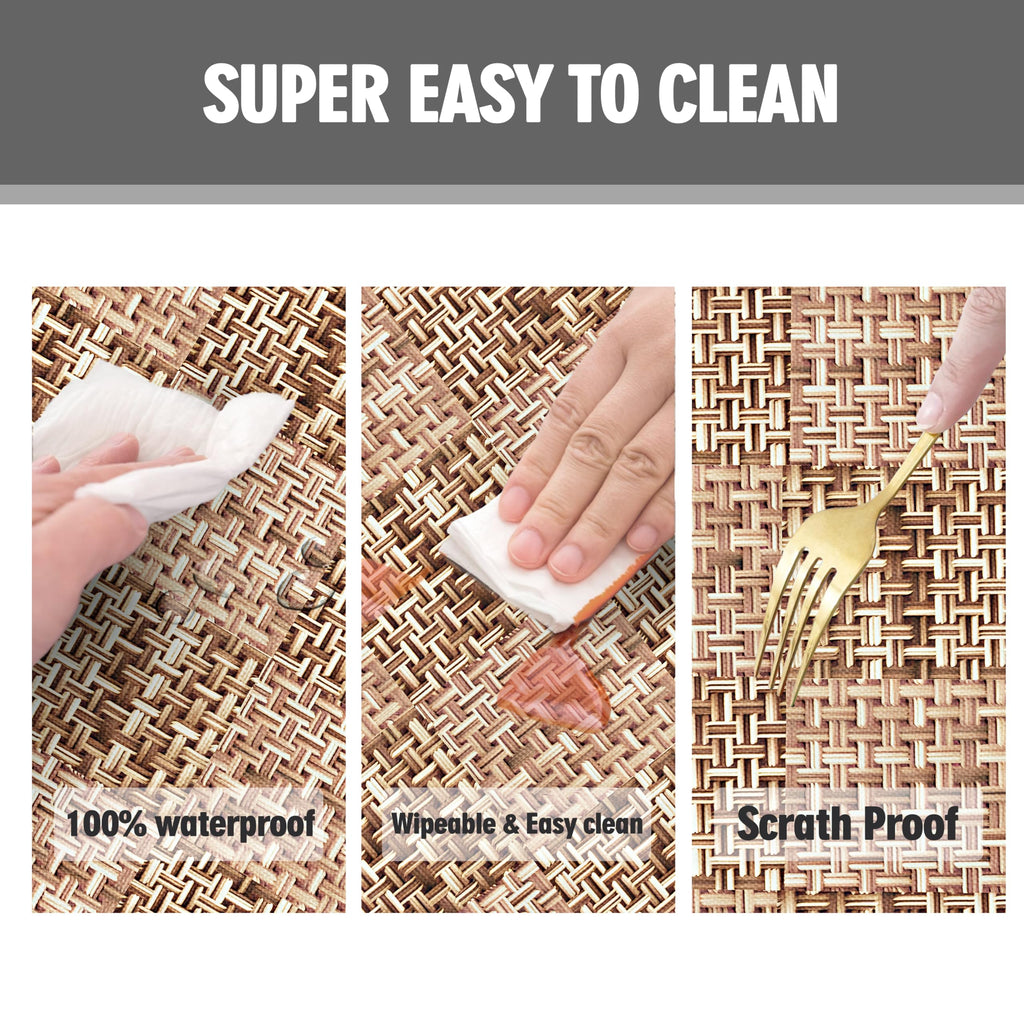 Weave Printed 42 Inch Round Fitted Cloth Tablecloth with Elastic Edged, Waterproof Oil Proof Wipeable Table Cover for