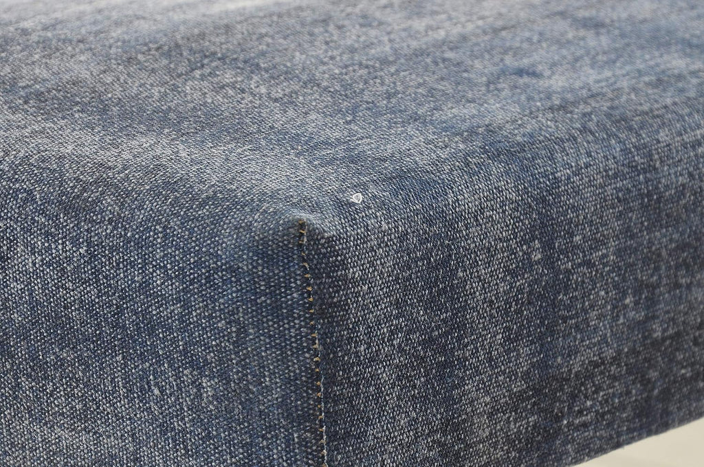 LR Home Blue Upholstered Bench End of Bed | Modern Distressed Accent Bench , or Hallway | 47" L x 16" W x 18" H