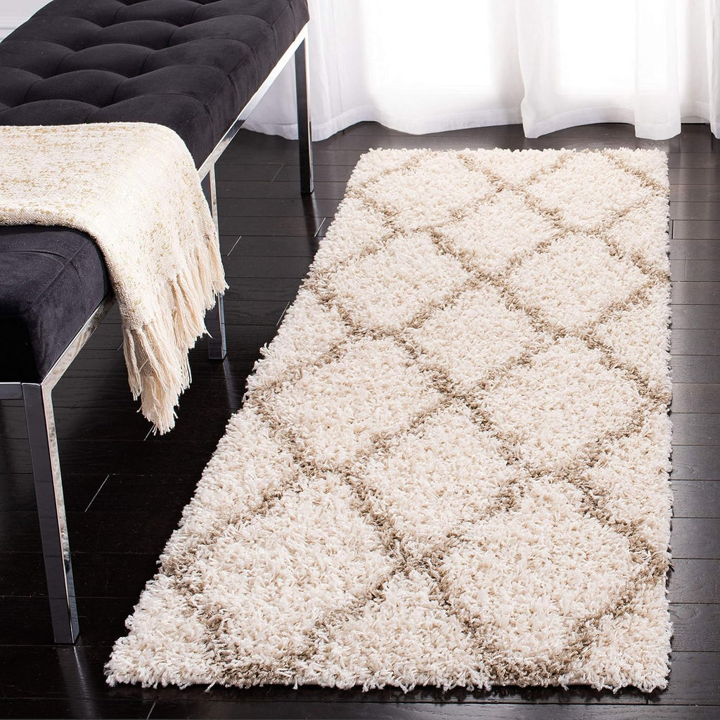 Dallas Shag Collection Area Rug - 6' Square, Seafoam & Ivory, Trellis Design, Non-Shedding & Easy Care, 1.5-inch