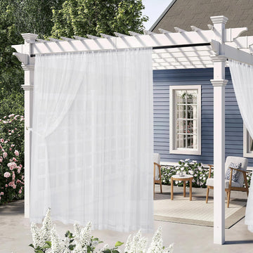2 Layer Sheer Outdoor Curtains Waterproof Privacy | Light Filtering, Breathable, Drapes for Porch, Pergola, Pavilion