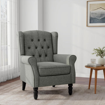 Chenille Wingback Accent Chair, Tufted High Back Armchair, Grey
