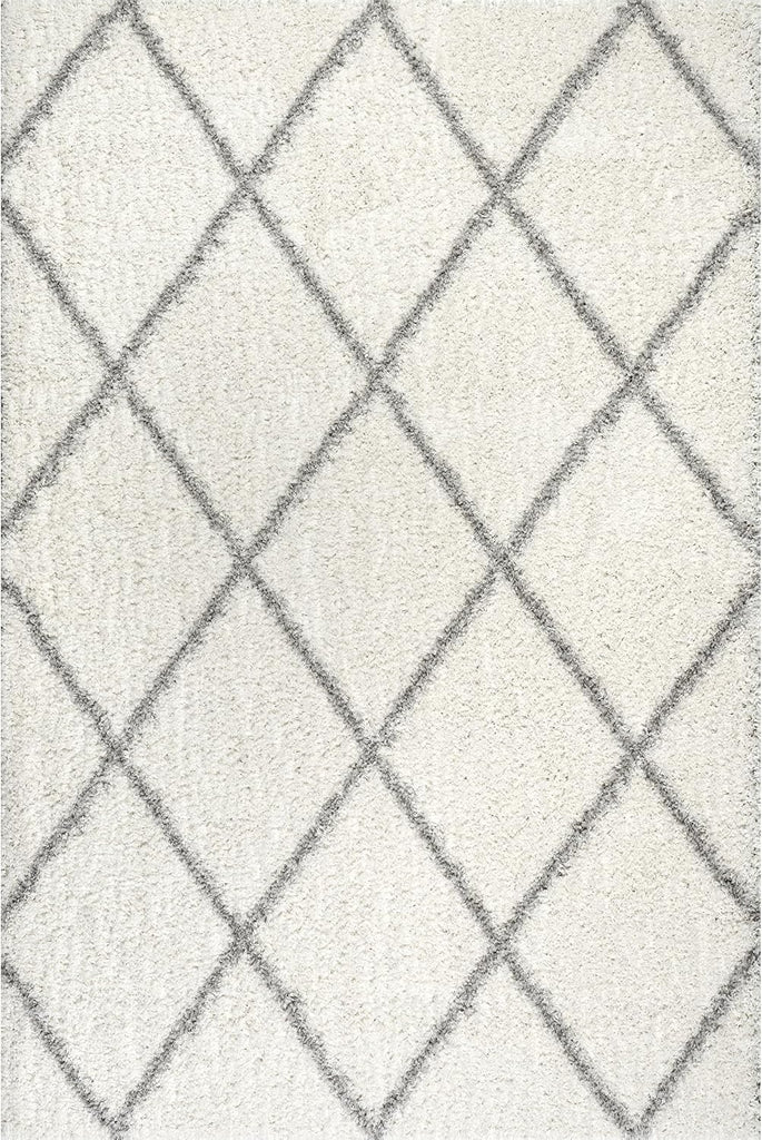 Tess Moroccan Shag Area Rug - 8x10 Shag Area Rug Modern/Contemporary White/Grey Rugs Bedroom Dining Room Nursery