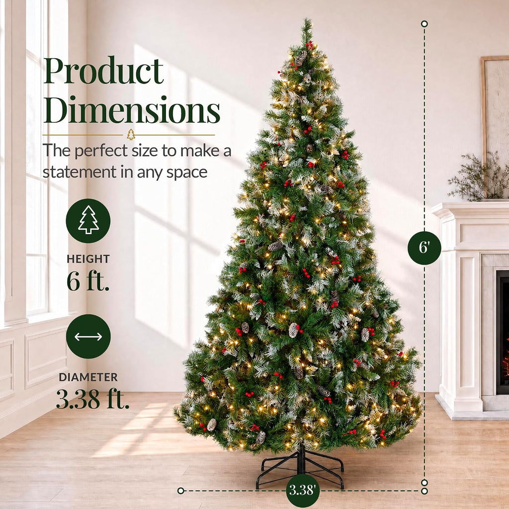 Christmas Tree Pre-Lit w/Viral Twinkling Lights, Pre-Decorated Artificial Frosted Pine Holiday Decoration w/ 250