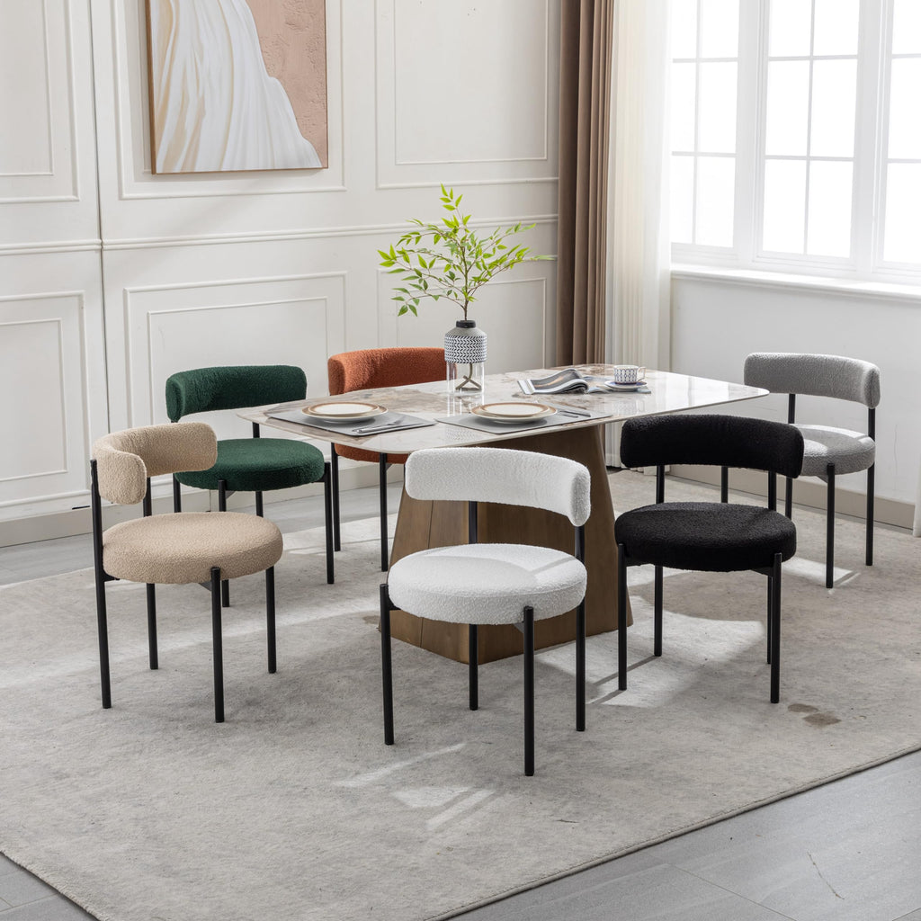 Mid-Century Modern Dining Chairs Set of 4, Boucle, Beige