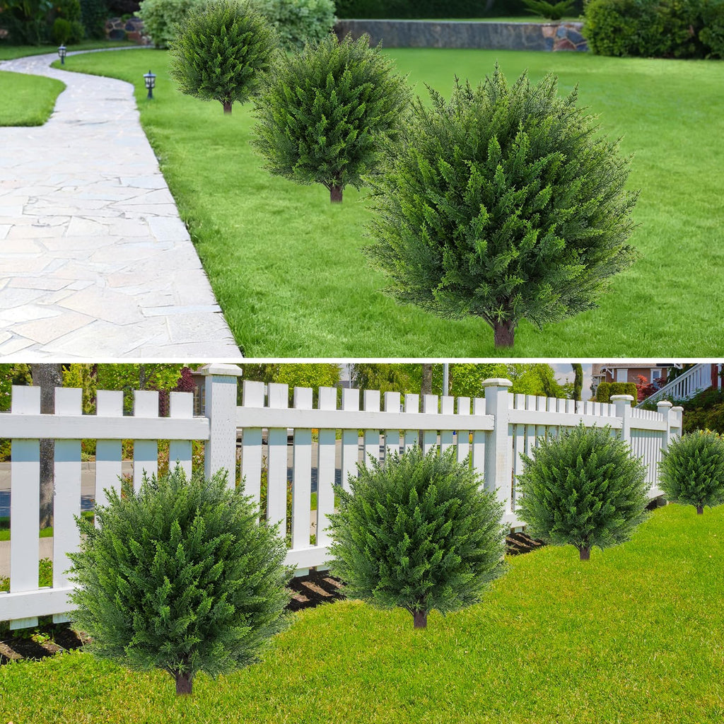 23" Artificial Cedar Topiary Ball Trees Set of 2 with Ground Spikes