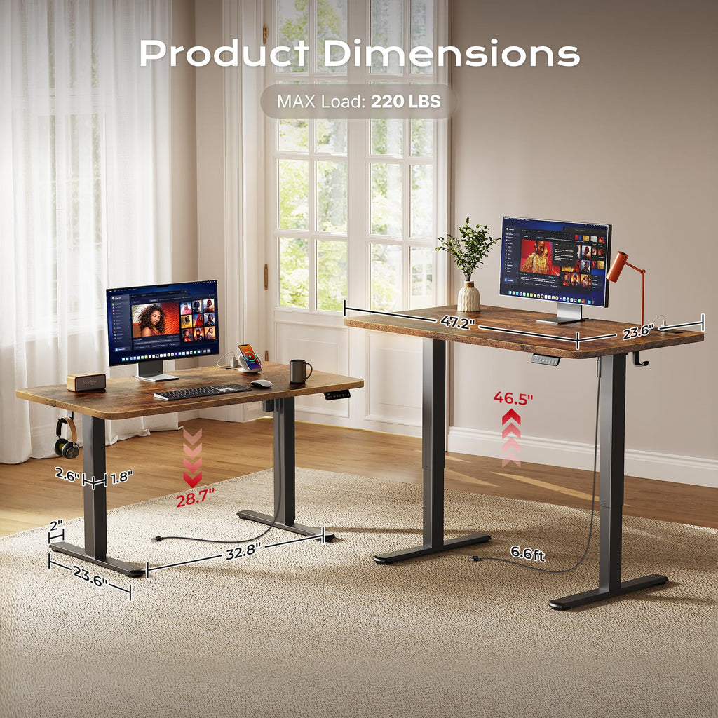 47 X 24 Inch Electric Standing Desk with Power Outlets and USB-C Port, Height Adjustable Desk, Sit Stand Desk