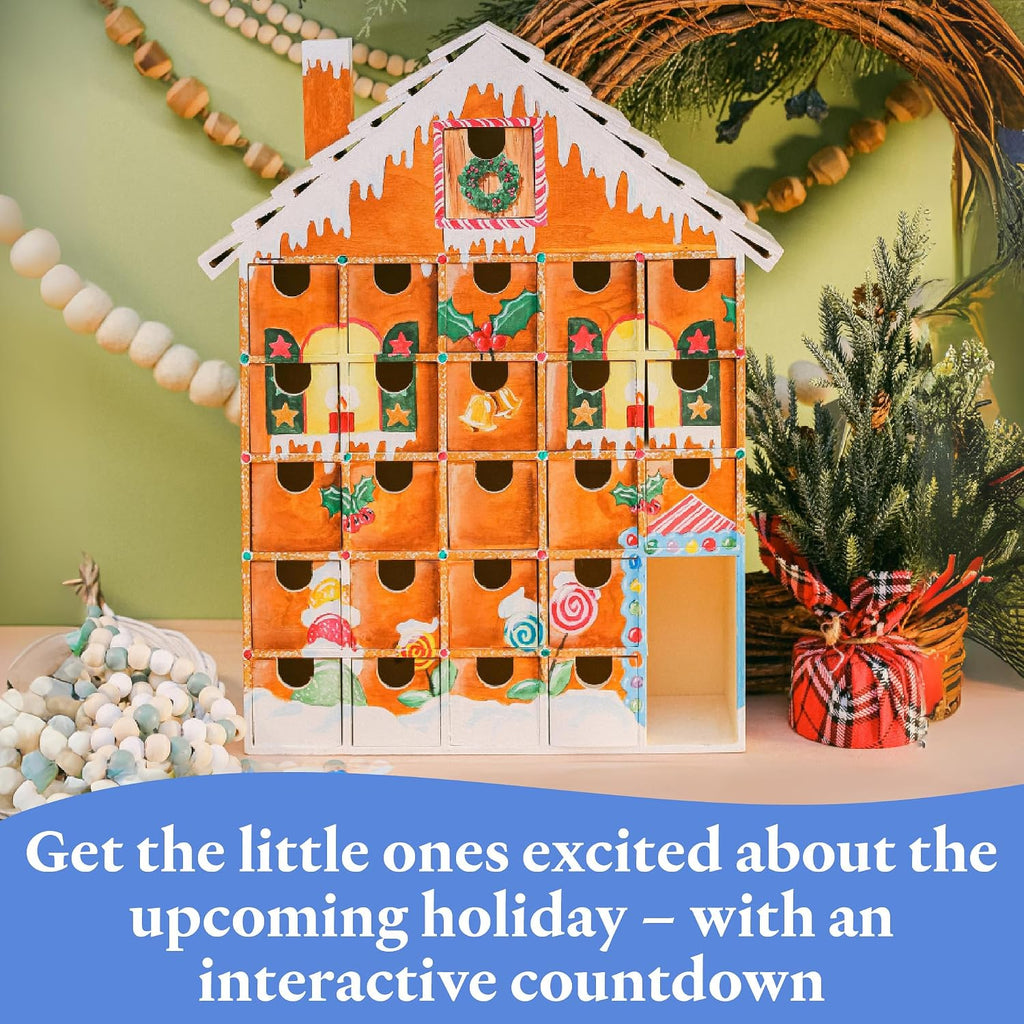 DIY Wooden Advent Calendar House 14 x 12 Inch, Pack of 1 Christmas Advent Calendar With 24 Empty Drawers for Crafts
