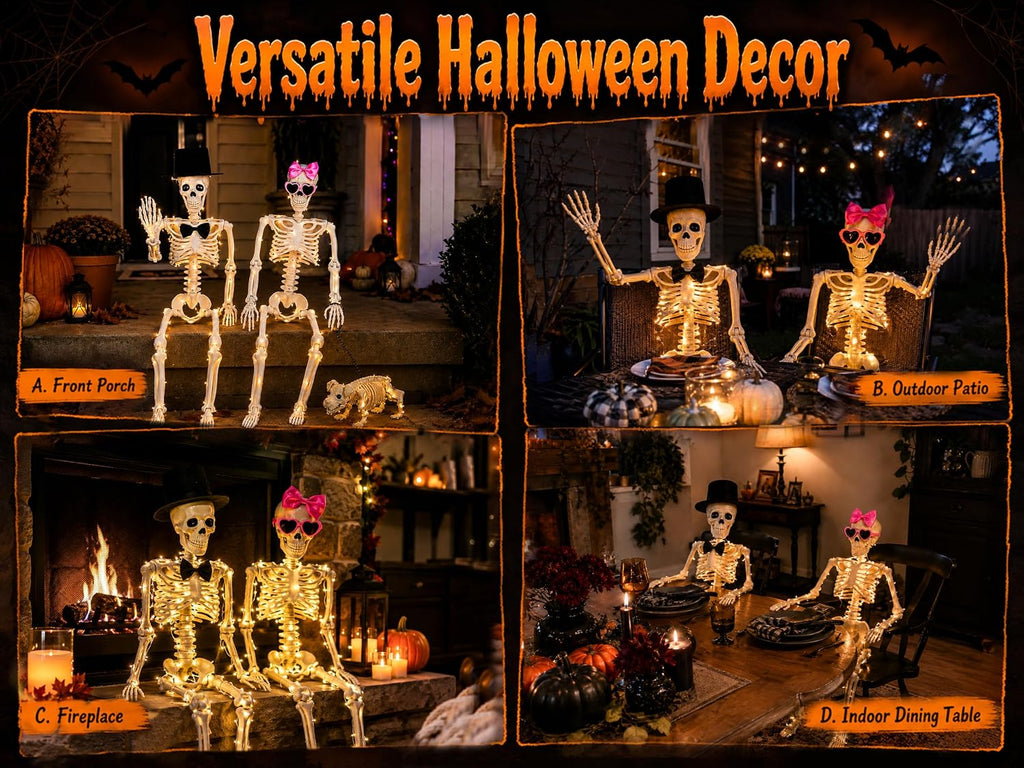 36-Inch 3-Piece Lighted Human & Dog Skeleton Halloween Decor - Set of 3