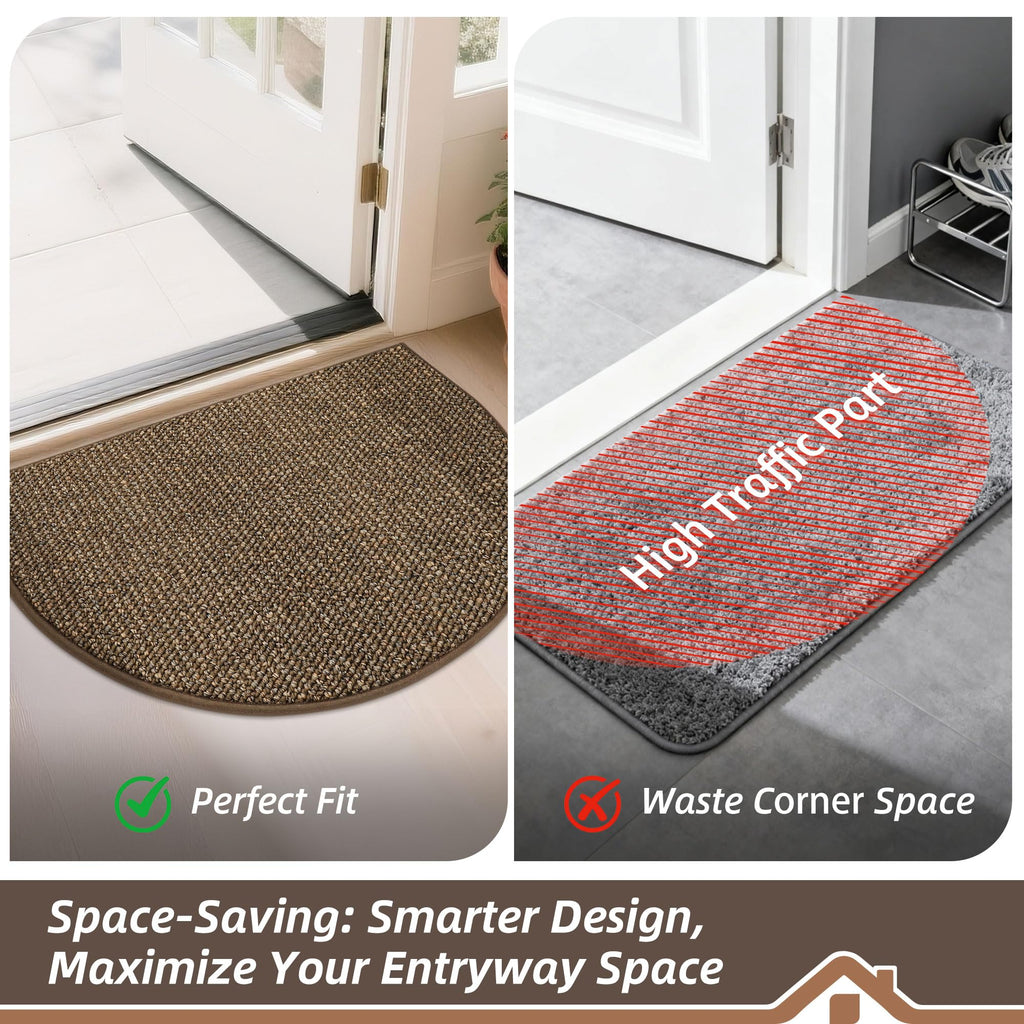 Dirt Trapper Door Mat 24" x 36" Half Circle Non Slip Rugs, Brown