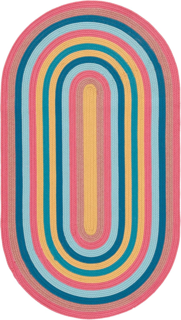 Braided Indoor/Outdoor Washable Oval Rug, Pink & Blue BRD327U