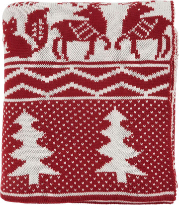 Reindeer and Christmas Tree Knit Throw, Red, 50" x 60", TH544.R5060