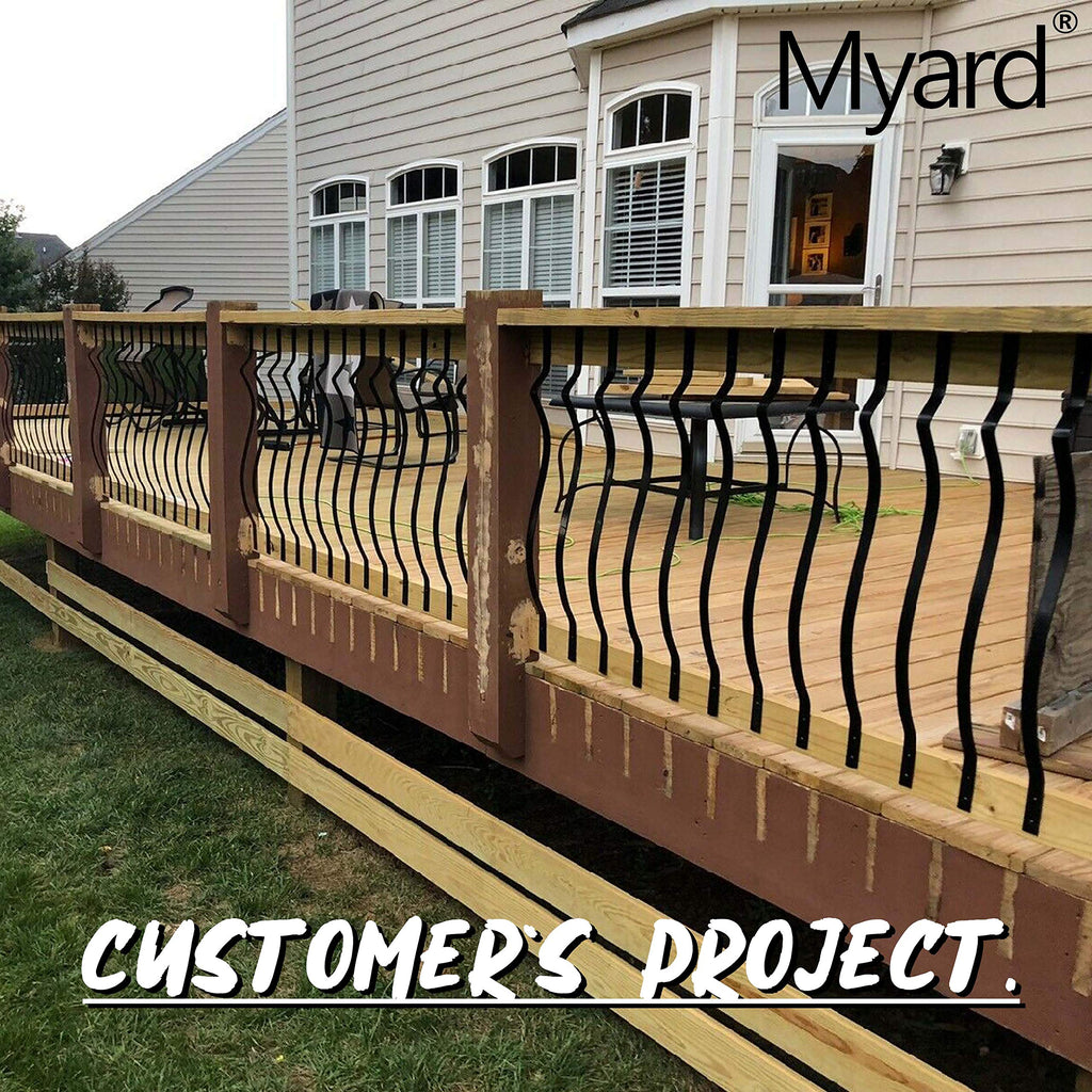 32-1/4 Inch Iron Deck Balusters, Baroque Wrought Style, Matte Black