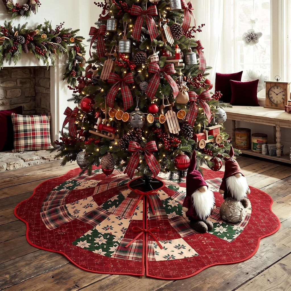 Plaid Patchwork 60in Christmas Tree Skirt Tartan Tree Decor