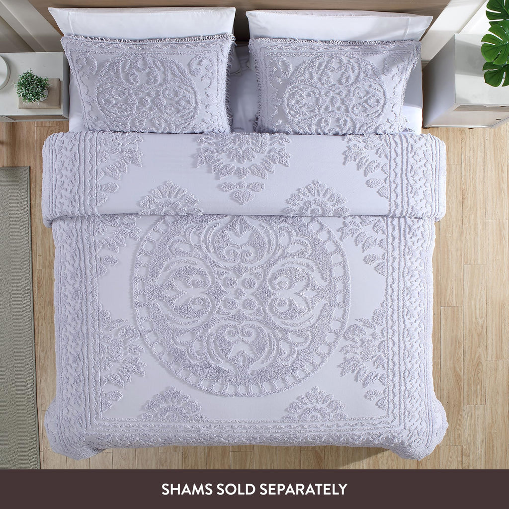 Medallion Full Cotton Chenille Bedspread, Lavender
