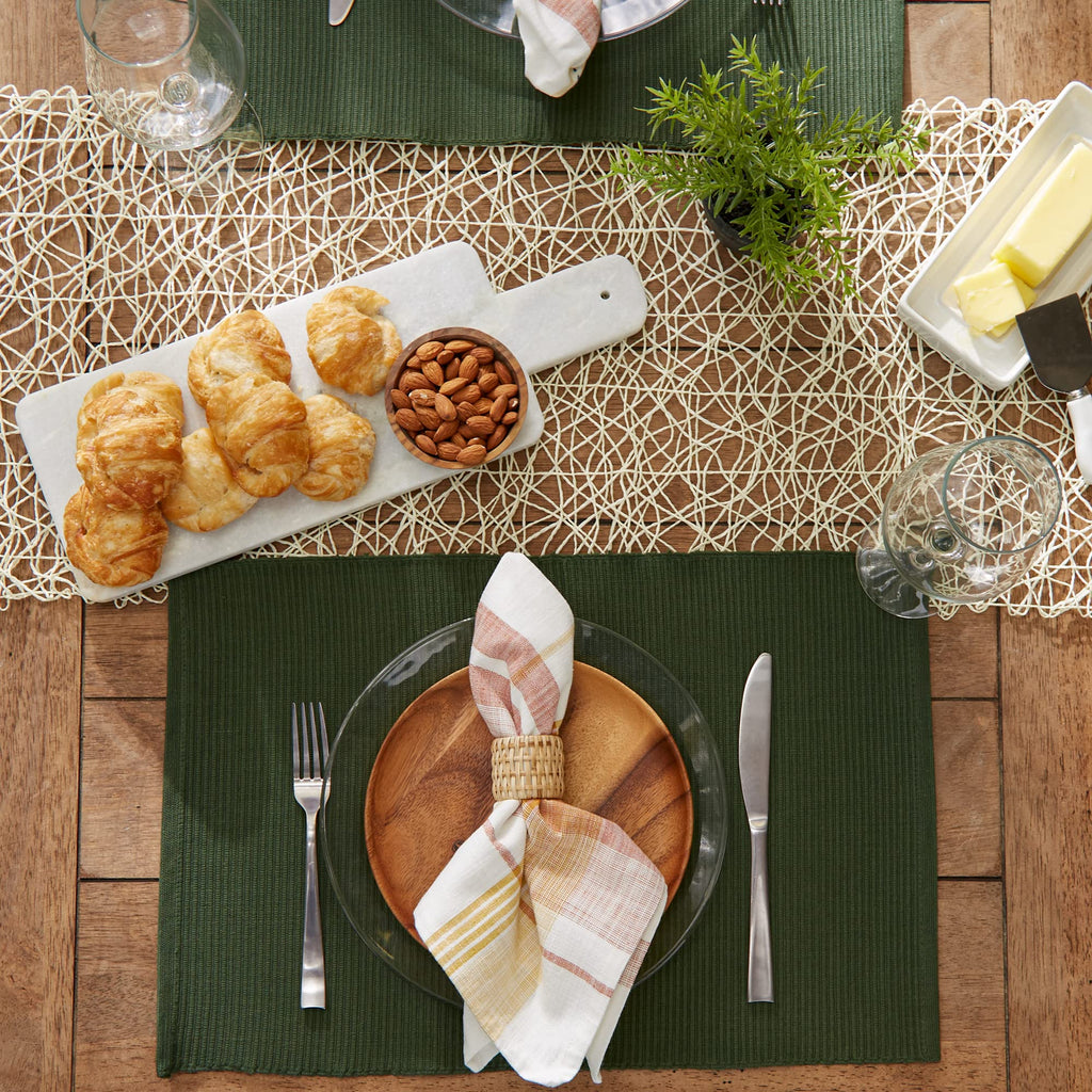 100% Cotton Basic Ribbed Placemat Set, Dark Green, 13x19, 6 Piece