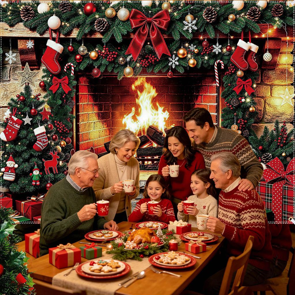 8×6Ft Fireplace Christmas Backdrop, Merry Christmas Banner for Photography