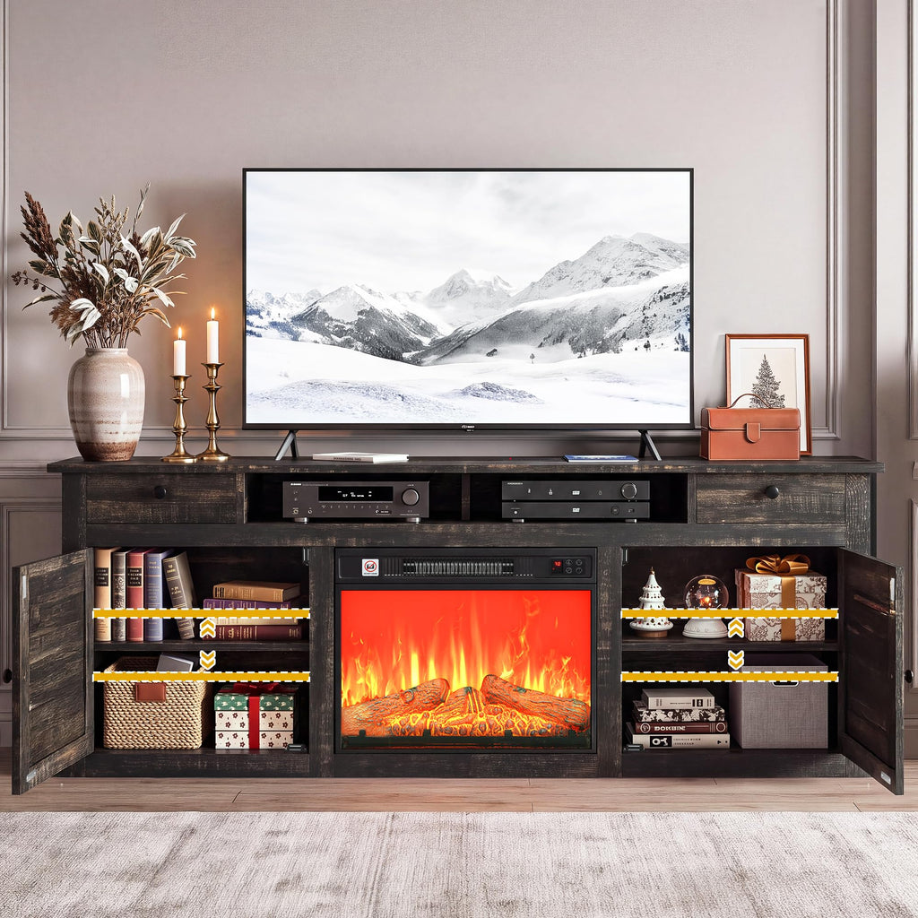 TV Stand with Fireplace for 75 Inch TVs, (Dark Rustic Oak)