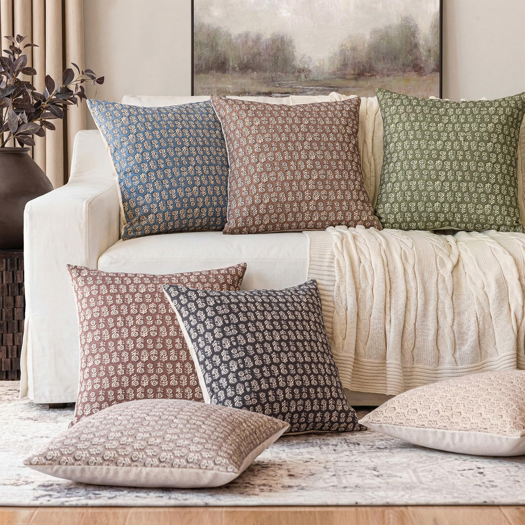 Decorative Floral Print Throw Pillow Covers 18×18 Inch, Brown